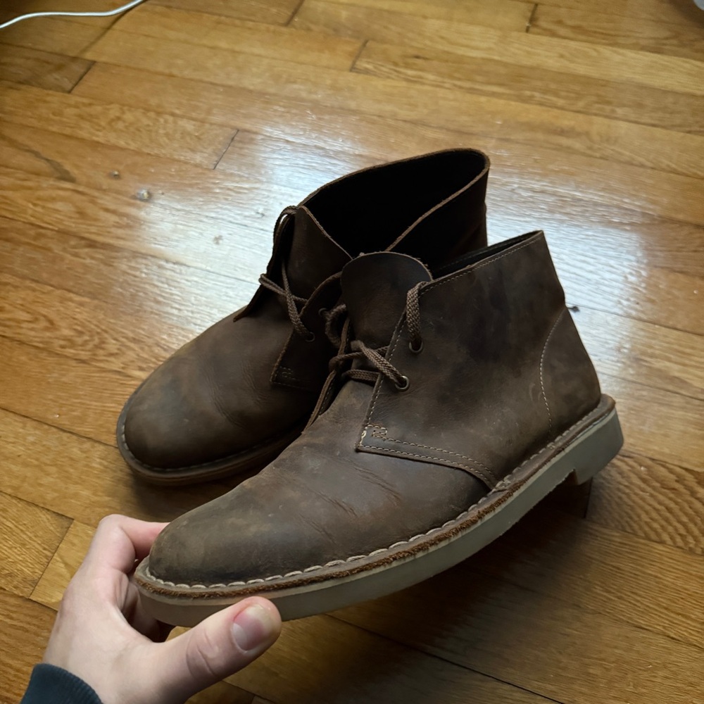 Mens Brown Leather Clarks Chukka Boots - Picture 3 of 9